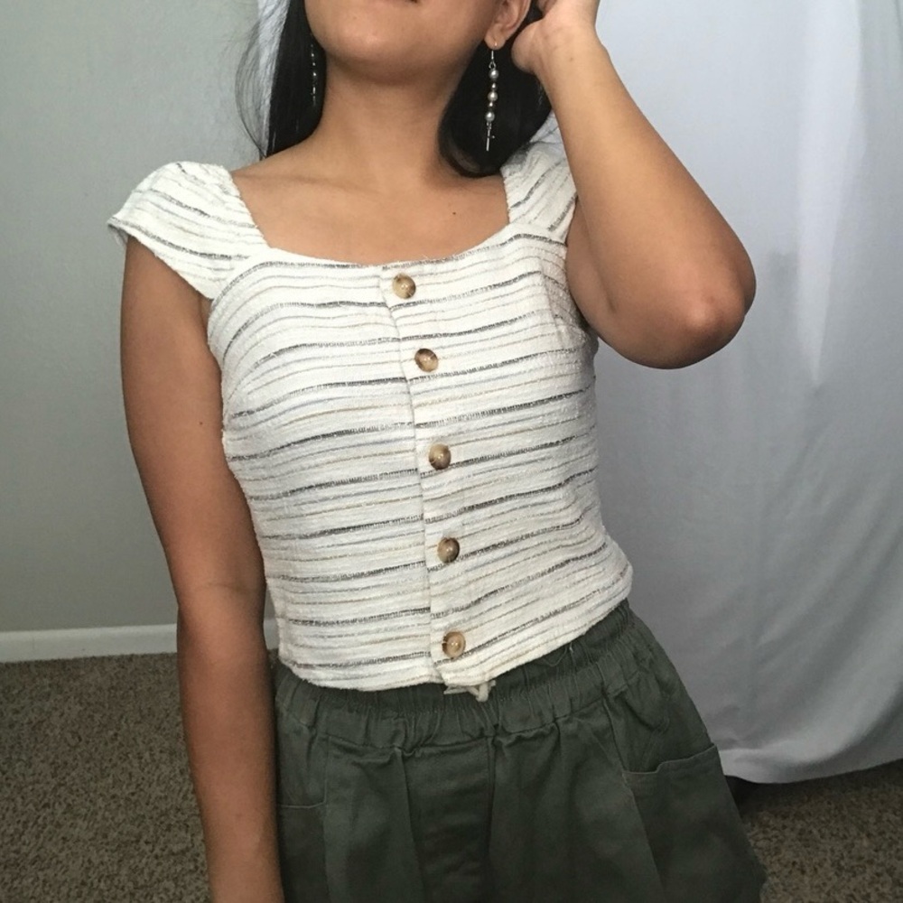 Rewind Retro White Top with Three-Colored Stripes Sequence L